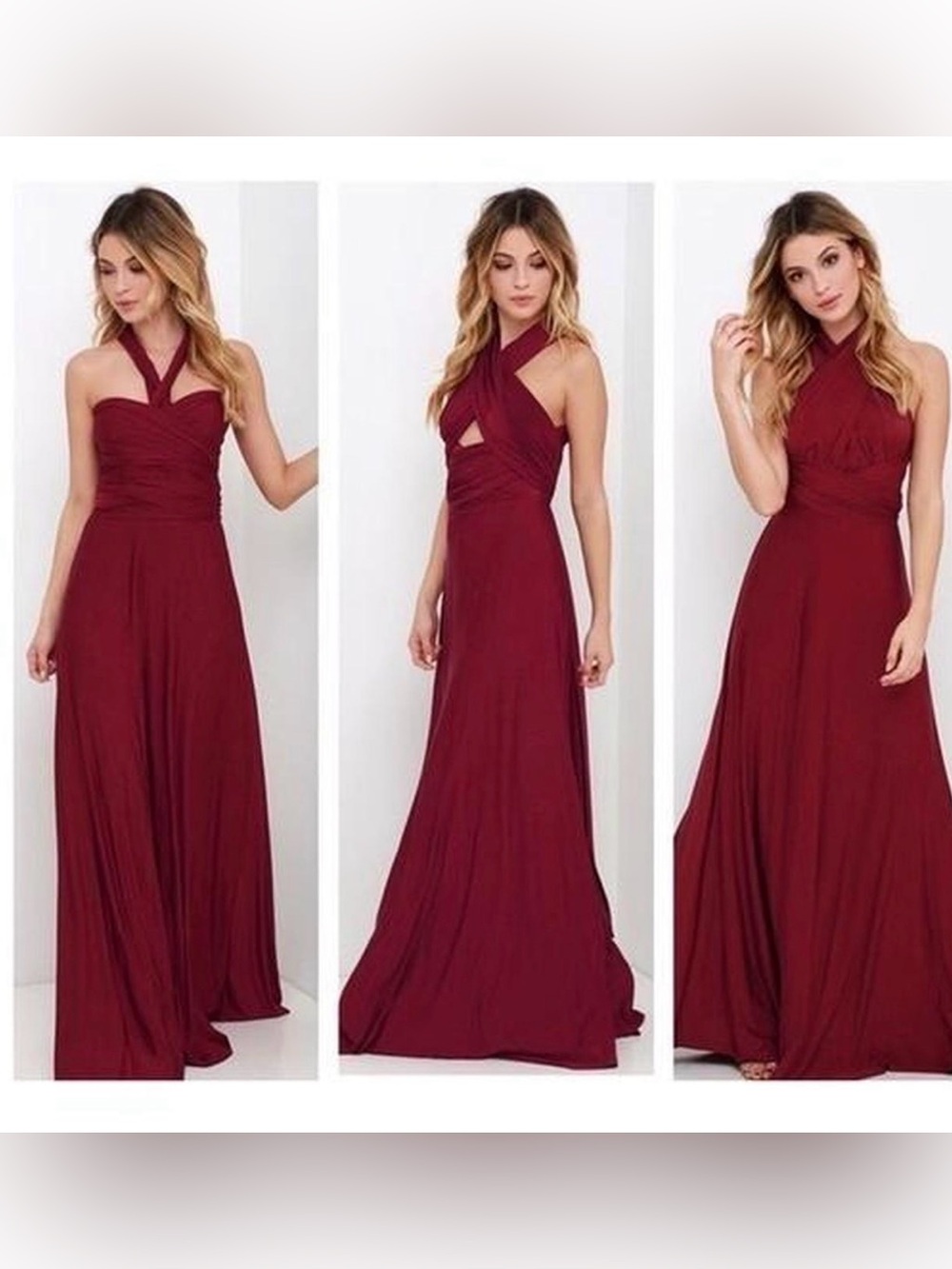NWT Lulus Burgundy Tricks of the Trade Taupe Convertible Maxi Dress Size Small